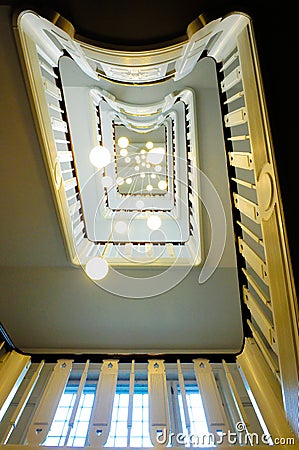 Staircase and Ceiling Lamps in Perspective Stock Photo