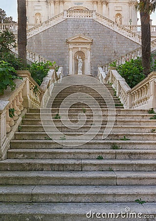 Staircase of the church. Prcanj town. Montenegro Stock Photo
