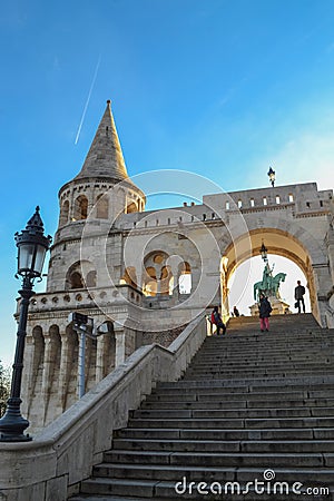 Staircase of Fisherman's Bastion Budapest city Hungary Editorial Stock Photo