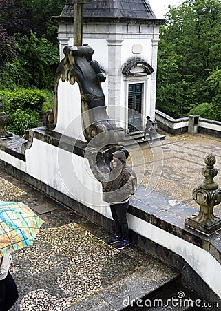 Staircase of the Five Senses, aka the Sacred Way in Bom Jesus do Monte, near Braga, Portugal Editorial Stock Photo