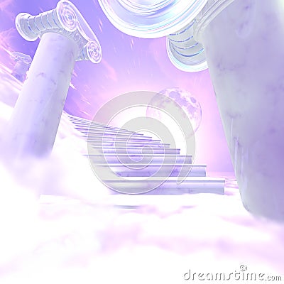 Staircase to heaven with ionic marble columns Cartoon Illustration