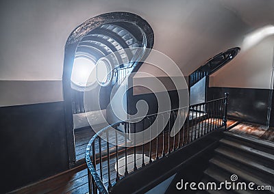 Staircase of the top floor, windows Stock Photo