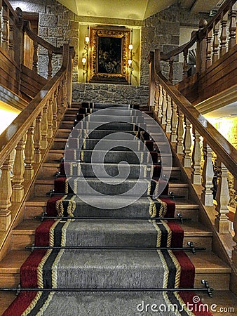 Stairs of a castles or palaces with carpets in stairs Stock Photo