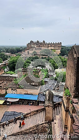 Stairs, clouds, sky, castle, people, shops, trees, Editorial Stock Photo