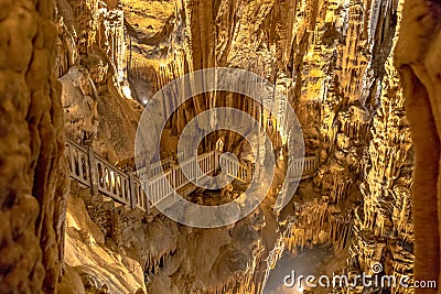 Stairs in Dripstone cave France Stock Photo