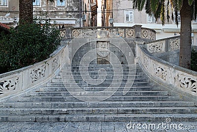 Stairs entrance to the old medieval town of Korcula, Croatia Editorial Stock Photo