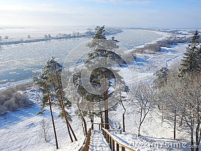 Stairs going from hill to Nemunas river, Lithuania Stock Photo