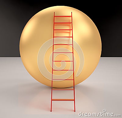 Stairs on gold Spheres rendered Stock Photo