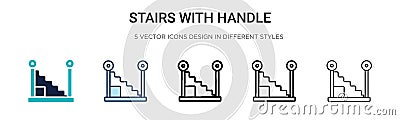 Stairs with handle icon in filled, thin line, outline and stroke style. Vector illustration of two colored and black stairs with Vector Illustration