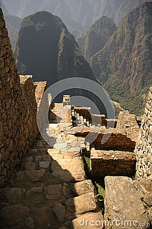 Stairs inside Machu Picchu Stock Photo