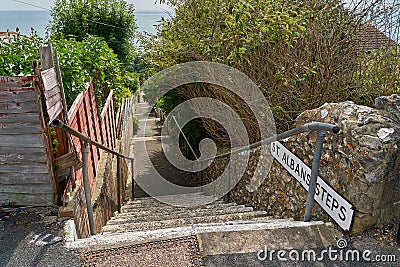 Stairs leading down to the beach, connecting Upper Ventnor with Lower Ventnor Editorial Stock Photo