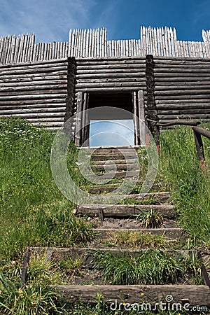 Stairs leading to old fortified settlement Stock Photo