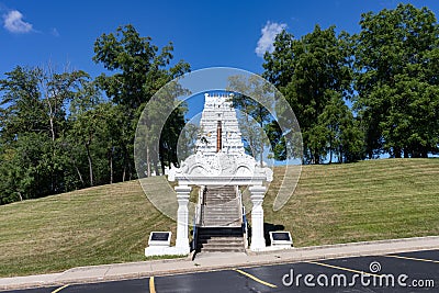 Stairs leading to the Sri Rama Temple at the Hindu Temple of Greater Chicago in Lemont Illinois Editorial Stock Photo