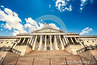 Stairs leading up to the United States Capitol Building in Washington DC - East Facade of the famous US landmark. Stock Photo