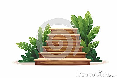 stairs made of wood in natural landskape vegetation isolated vector style illustration Vector Illustration