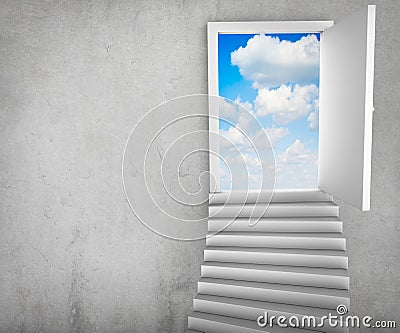 Stairs and magic doors leading to a cloudscape Stock Photo