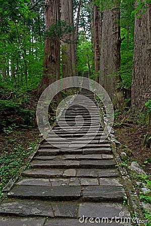 2446 stairs ,Mount Haguro in Japan Stock Photo