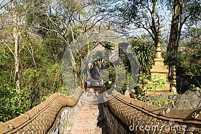 Stairs of Mount Phousi is a hill right at the centre of the old town of Luang Prabang. Stock Photo
