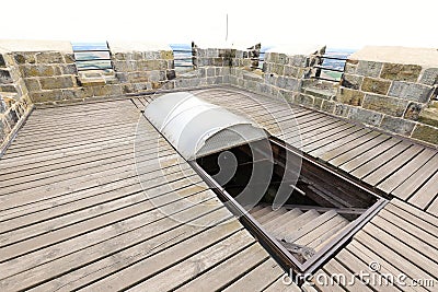 Stairs with moving roof on the top of tower Stock Photo