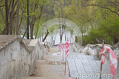 Stairs of a park under construction - Pavement installation concept Stock Photo