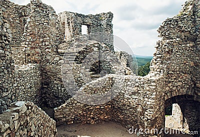 Stairs in ruin of castle Hrusov, Slovakia, cultural heritage Stock Photo
