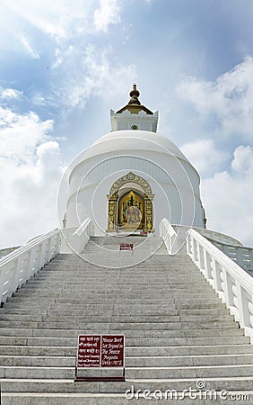 The stairs of Shanti stupa Stock Photo