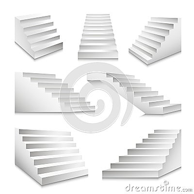 Stairs or staircases and podium stairway ladders vector 3D isolated icons set Vector Illustration