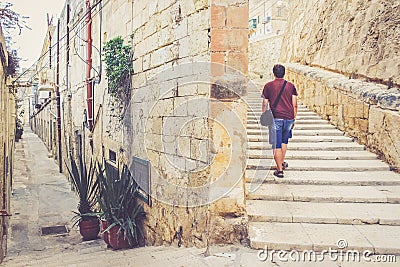 Stairs on the street of la Valletta Stock Photo