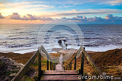 Stairs to the beach at Bovbjerg Fyr Stock Photo