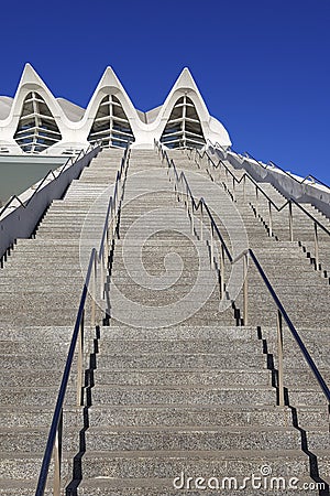 Stairs to the entrance of Museu de les Ciencies Principe Felipe in Valencia, Spain Editorial Stock Photo