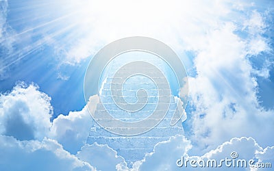 Stairs to heaven, bright light from heaven Stock Photo