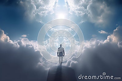 Stairs to heaven and human soul going to heaven visualization. Generative AI Stock Photo