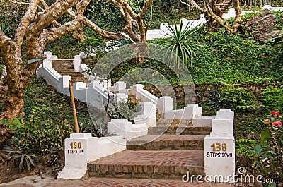 Stairs to Mount Phou Si - Luang Prabang, Laos Stock Photo