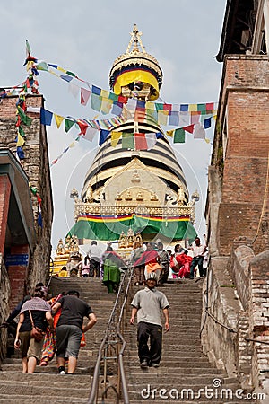 Stairs to the Swayambhunath Temple Editorial Stock Photo