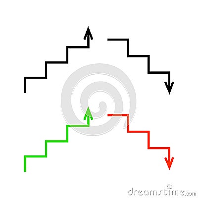 Stairs up and stairs down symbol set. Stairs icon upward, downward, isolated vector illustration set Cartoon Illustration