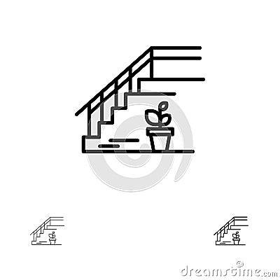 Stairs, Upstairs, Floor, Stage, Home Bold and thin black line icon set Vector Illustration