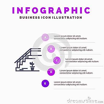 Stairs, Upstairs, Floor, Stage, Home Solid Icon Infographics 5 Steps Presentation Background Vector Illustration