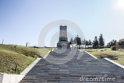 Stairs view and freedom monument at Shipka peak Stock Photo