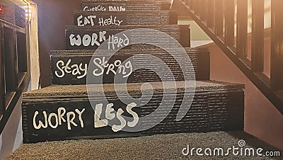 stairs with wise words in a house in bandung, Indonesia Stock Photo