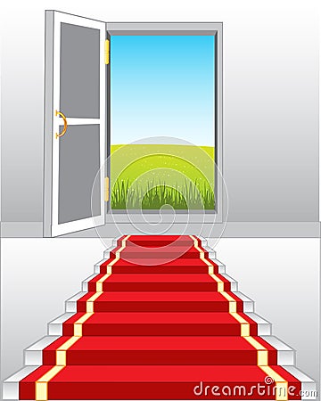 Stairway and door in nature Vector Illustration