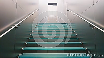 Glass stairway leading up Stock Photo