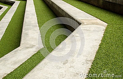 Stairway with green artificial grass Stock Photo