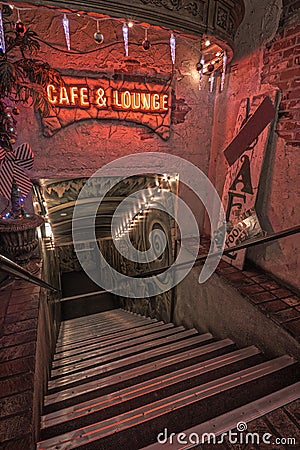 Decorative Neon Stairway Editorial Stock Photo