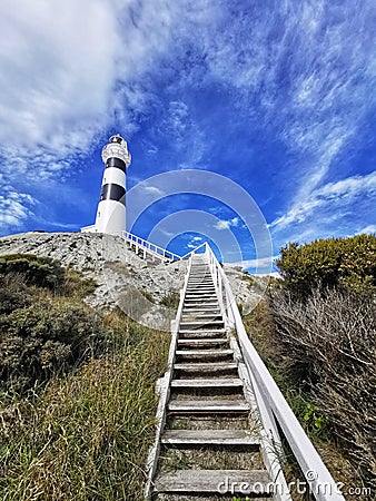 Stairway leading to the Campbell Point lighthouse on the South Island of New Zealand Stock Photo