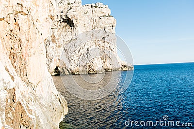 The stairway leading to the Neptune`s Grotto, in Capo Caccia cliffs, near Alghero, in Sardinia, Italy Stock Photo