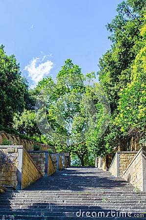 stairway leading to the top of capodimonte hill in italian naples-...IMAGE Stock Photo