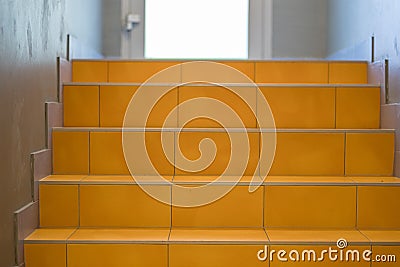 stairway leading to white door in apartment Stock Photo