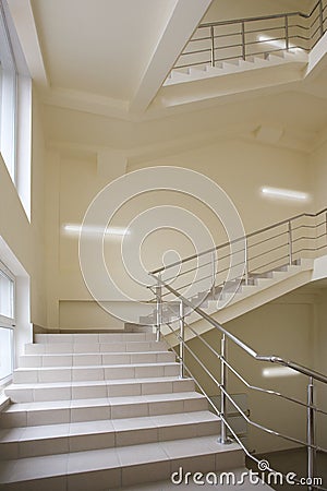 Stairway with metal handrails Stock Photo