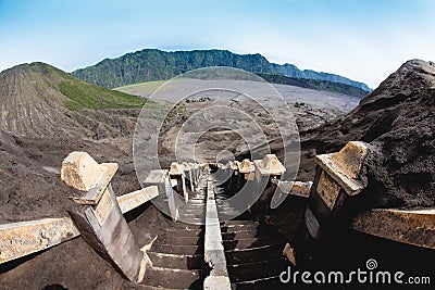 Stairway Mount Bromo Volcano, East Java Stock Photo