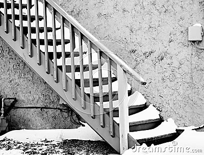 Stairway on Old Brick Building Winter Stock Photo